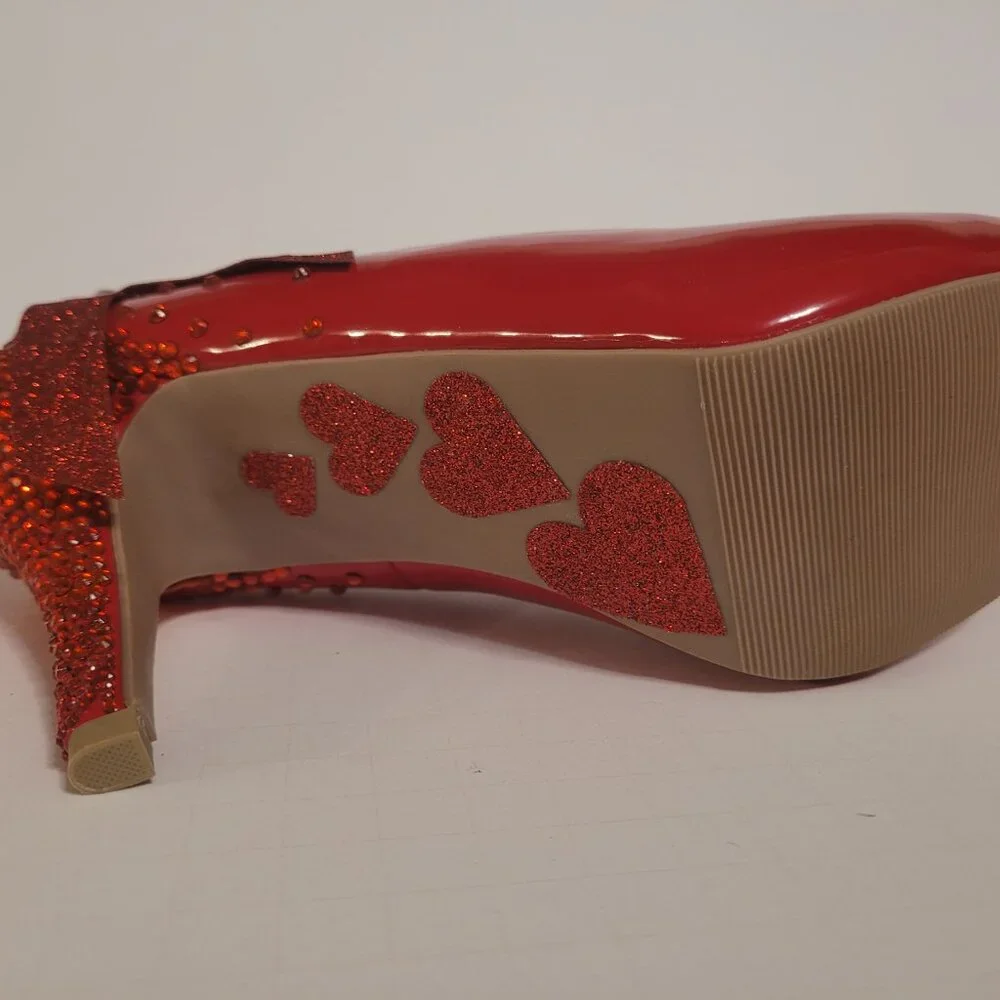 Red Rhinestone Patented Leather Heel - Picture 3 of 5